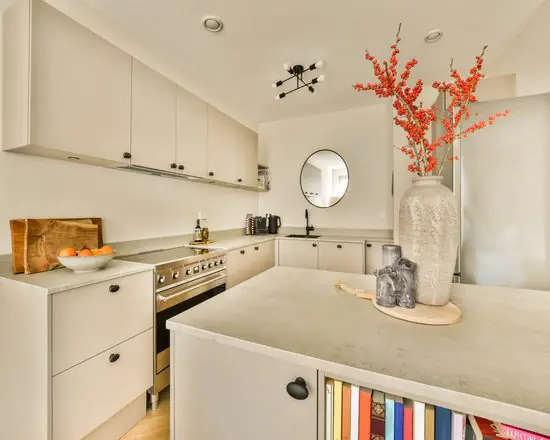 marble countertop in a white kitchen